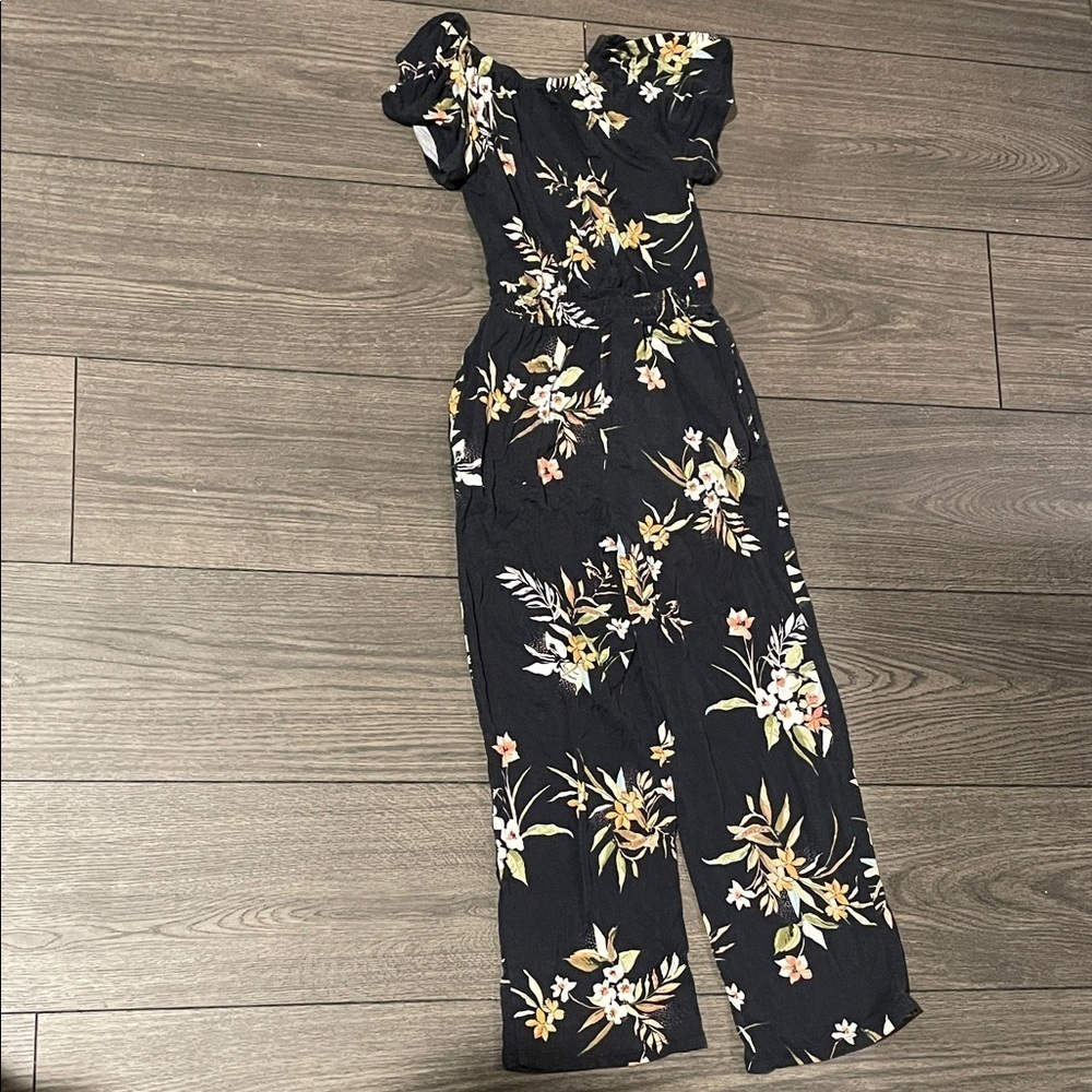 Floral Kids Romper in Black Size 6-7